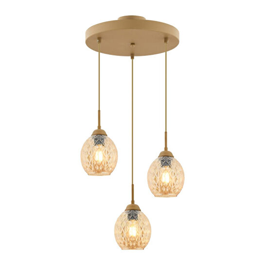 Apliqa Nino 3lü Yuvarlak Eskitme Modern Sarkıt Oturma Odası Salon Sarkıt Avize