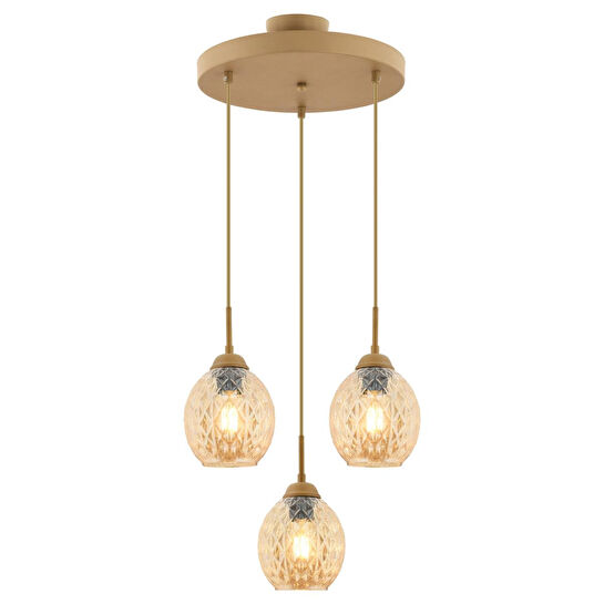 Apliqa Nino 3lü Yuvarlak Eskitme Modern Sarkıt Oturma Odası Salon Sarkıt Avize