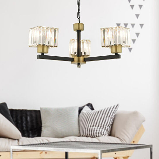 Apliqa Britney Eskitme 3 Lü Kristalli Taşlı Modern Tasarım Kristal Salon Avize