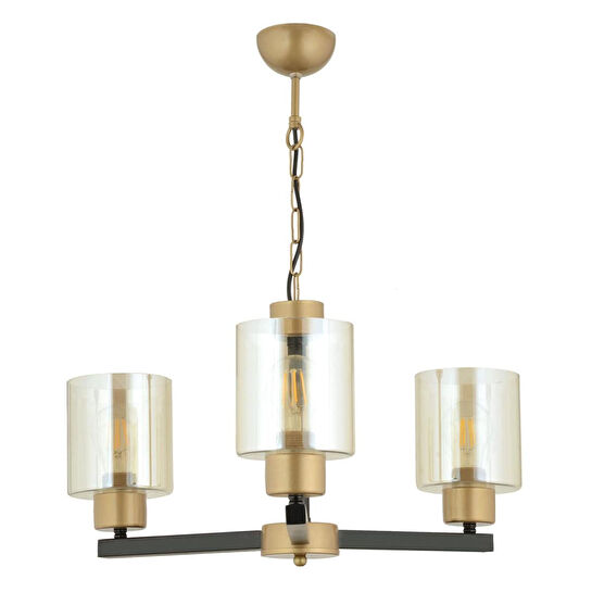 Apliqa Jade 3 Lü Avize Eskitme Siyah Boyalı Bal Camlı Modern Genç Odası Yatak Odası Retro Salon Avize