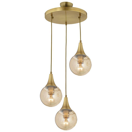 Apliqa Damla 3lü Yuvarlak Bal Camlı Eskitme Modern Sarkıt, Mutfakyatak Odası Salon Sarkıt Avize