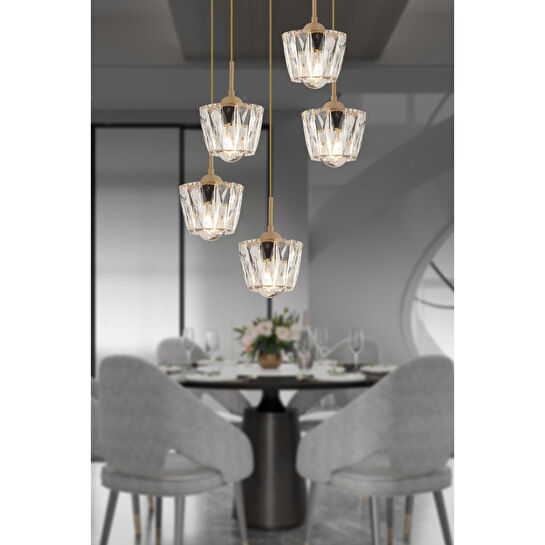 Apliqa Fernando 5 Li Yuvarlak Eskitme Kristal Taşlı Salon Avize