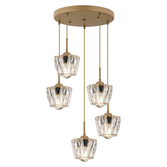 Apliqa Fernando 5 Li Yuvarlak Eskitme Kristal Taşlı Salon Avize