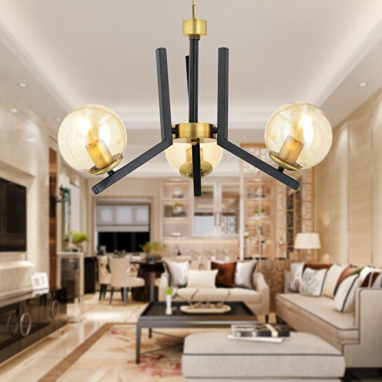 Apliqa Mikel 3 Lü Siyah Eskitme Modern Yatak Odası Mutfak Oturma Odası Retro Salon Avize