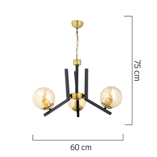 Apliqa Mikel 3 Lü Siyah Eskitme Modern Yatak Odası Mutfak Oturma Odası Retro Salon Avize