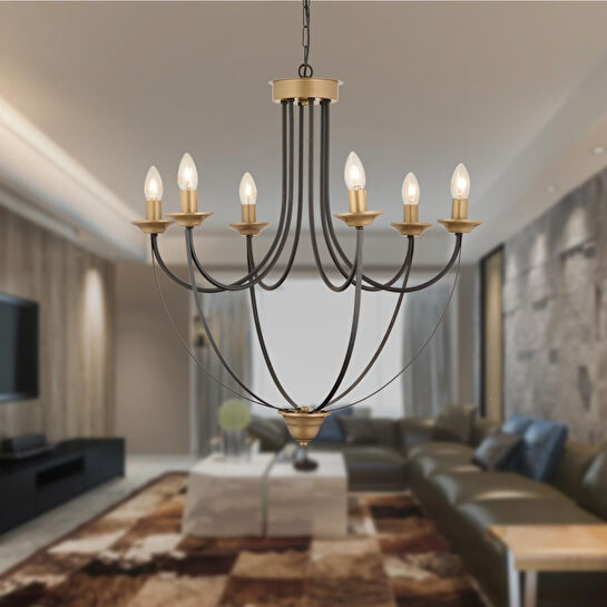 Apliqa Obito 6lı Siyah Eskitme Modern Sarkıt Yatak Odası Retro Salon Avize