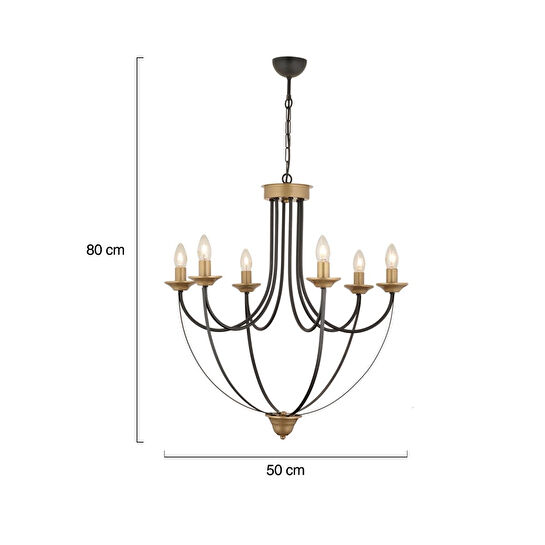 Apliqa Obito 6lı Siyah Eskitme Modern Sarkıt Yatak Odası Retro Salon Avize
