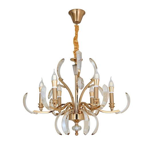 Apliqa Ronja 6'lı Bakır Eskitme Kristal Taşlı Avangart Salon Avize