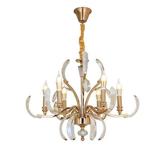 Apliqa Ronja 6'lı Bakır Eskitme Kristal Taşlı Avangart Salon Avize