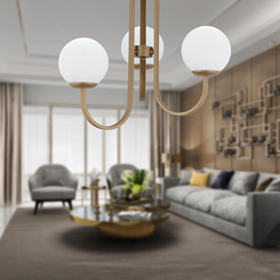 Apliqa Joren 3'lü Eskitme Beyaz Camlı Modern Mutfak Yatak Odası Salon Avize