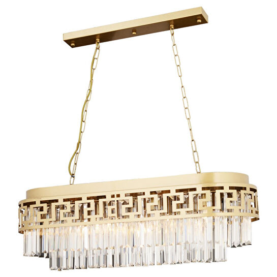 Apliqa Merlin Sıralı Eskitme Kristalli Taşlı Modern Tasarım Yemek Masası Üstü Kristal Salon Avize