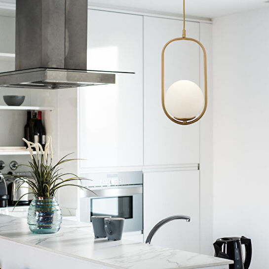 Apliqa Lorin Tekli Eskitme Sarkıt Beyaz Camlı Modern Sarkıt Mutfak Salon Sarkıt Avize