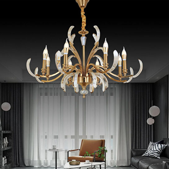 Apliqa Ronja 8'li Bakır Eskitme Kristal Taşlı Avangart Salon Avize