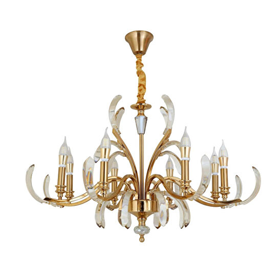 Apliqa Ronja 8'li Bakır Eskitme Kristal Taşlı Avangart Salon Avize