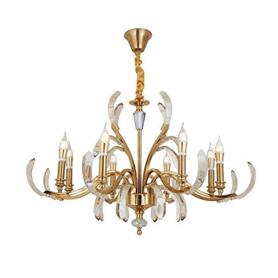 Apliqa Ronja 8'li Bakır Eskitme Kristal Taşlı Avangart Salon Avize