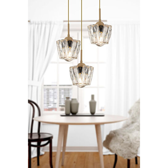 Apliqa Fernando 3 Lü Yuvarlak Eskitme Kristal Taşlı Salon Avize