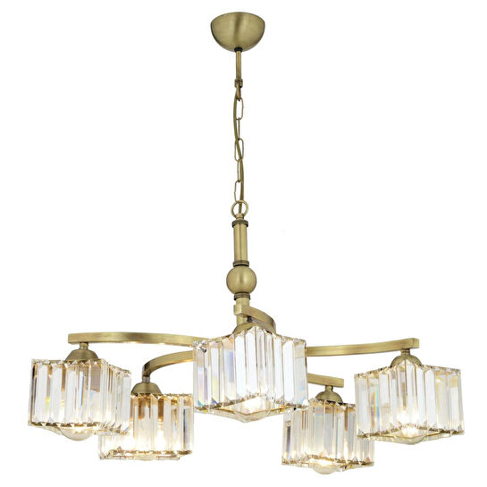 Apliqa Rima 5 Kollu Eskitme Kristalli Taşlı Modern Tasarım Salon-yatak Odası Kristal Salon Avize