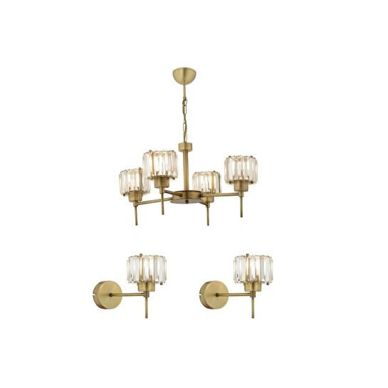 Apliqa Sadem 4 Lü Eskitme 3 Parça Kristalli Taşlı Modern Tasarım Kristal Salon Avize-aplik Seti