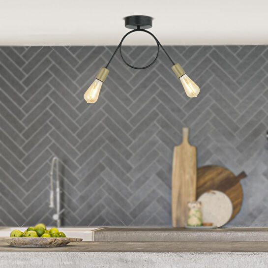 Apliqa Zeyrek 2 Li Siyah Eskitme Modern Plafonyer Genç Odası Mutfak Yatak Odası Avize