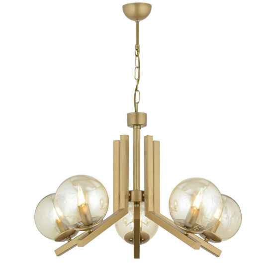 Apliqa Mikel 5 Lü Komple Eskitme Boyalı Bal Camlı Modern Retro Sarkıt Yatak Odası Salon Avize