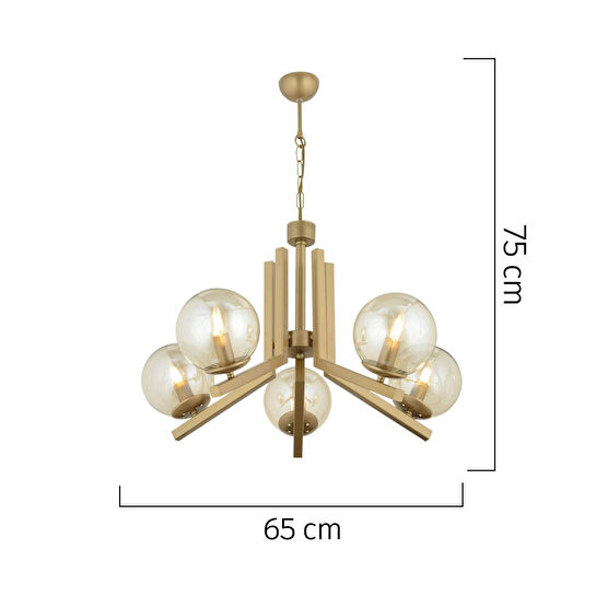 Apliqa Mikel 5 Lü Komple Eskitme Boyalı Bal Camlı Modern Retro Sarkıt Yatak Odası Salon Avize