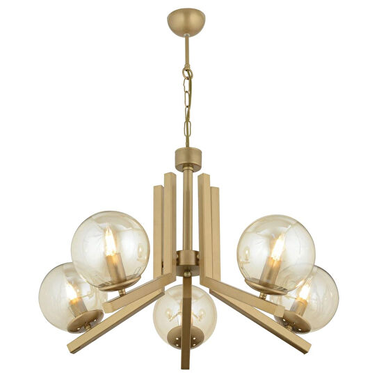 Apliqa Mikel 5 Lü Komple Eskitme Boyalı Bal Camlı Modern Retro Sarkıt Yatak Odası Salon Avize