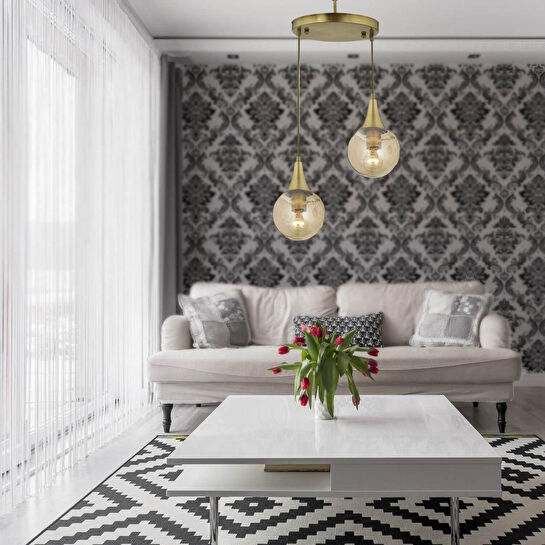 Apliqa Damla 2li Yuvarlak Bal Camlı Eskitme Modern Sarkıt, Mutfakyatak Odası Salon Sarkıt Avize