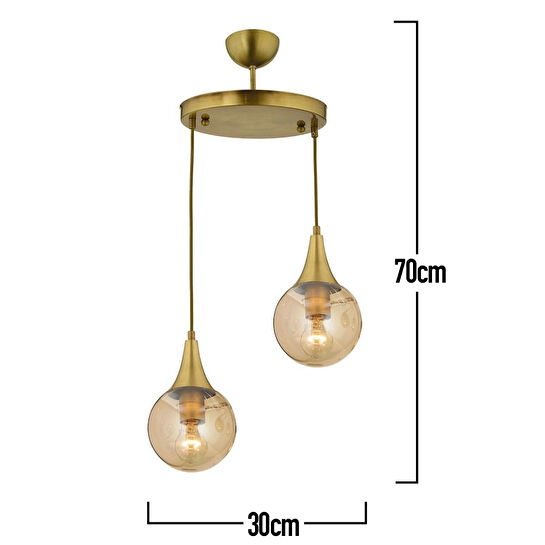 Apliqa Damla 2li Yuvarlak Bal Camlı Eskitme Modern Sarkıt, Mutfakyatak Odası Salon Sarkıt Avize