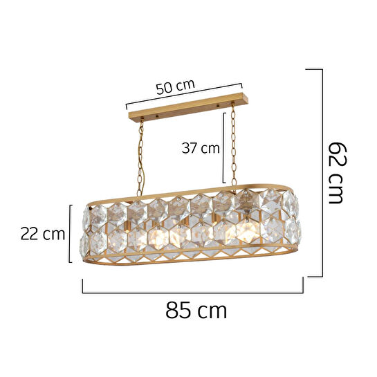 Apliqa Roman 5'li Sıralı Eskitme Kristalli Taşlı Modern Tasarım Kristal Salon Avize