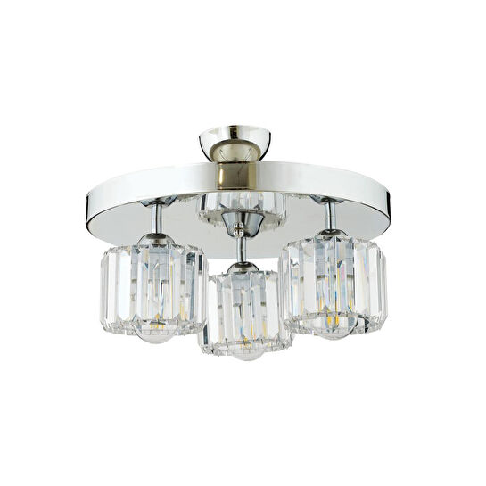 Apliqa Sabrina 3 Lü Yuvarlak Krom Kaplama Plafonyer Kristalli Taşlı Modern Tasarım Kristal Salon Avize