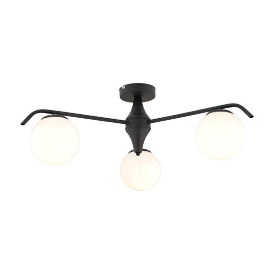 Apliqa Diaspor 3'lü Yuvarlak Siyah Beyaz Camlı Modern Plafonyer Genç Odası Yatak Odası Retro Salon Avize