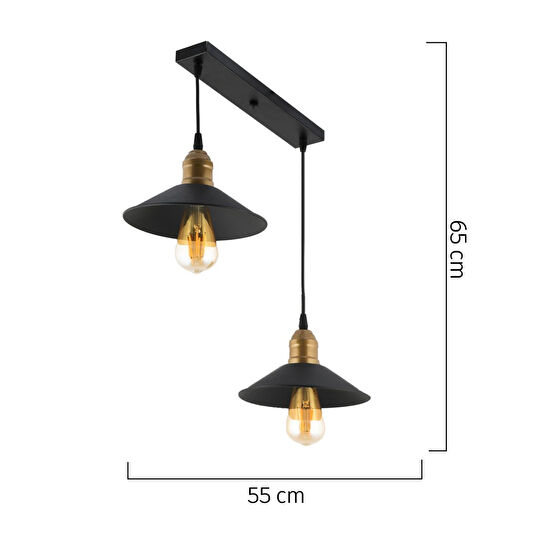 Apliqa Gönen 2li Siyah Sıralı Modern Retro Sarkıt Retro Salon Avize