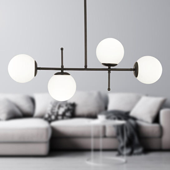 Apliqa Günay 4lü Siyah Modern Mutfak Yemek Masası Üstü Yatak Odası Salon Avize