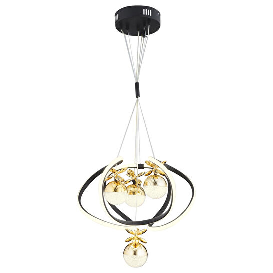 Apliqa Balca 4'lü Siyah Gold 3 Renkli 84 Watt Ledli Kelebek Led Avize Top Avize Modern Oturma Odası, Koridor, Salon Led Avize