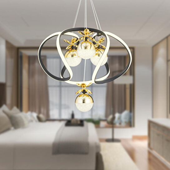 Apliqa Balca 4'lü Siyah Gold 3 Renkli 84 Watt Ledli Kelebek Led Avize Top Avize Modern Oturma Odası, Koridor, Salon Led Avize