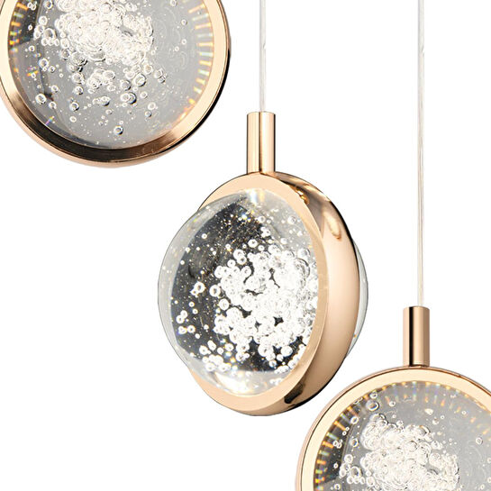 Apliqa Eldon 5'li Sıralı 3 Renk 75 Watt Gold Kristal Ledli Modern Oturma Odası Salon Sarkıt Avize