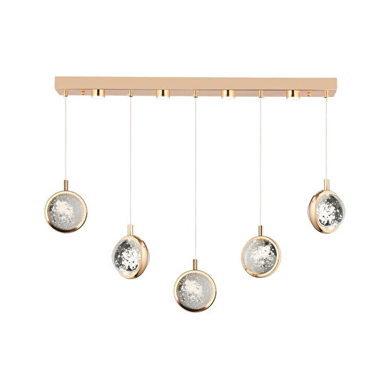 Apliqa Eldon 5'li Sıralı 3 Renk 75 Watt Gold Kristal Ledli Modern Oturma Odası Salon Sarkıt Avize