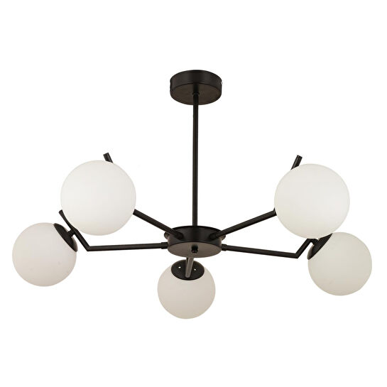 Apliqa Sara 5li Siyah Beyaz Camlı Modern Genç Odası Yemek Masası Üstü Retro Salon Avize