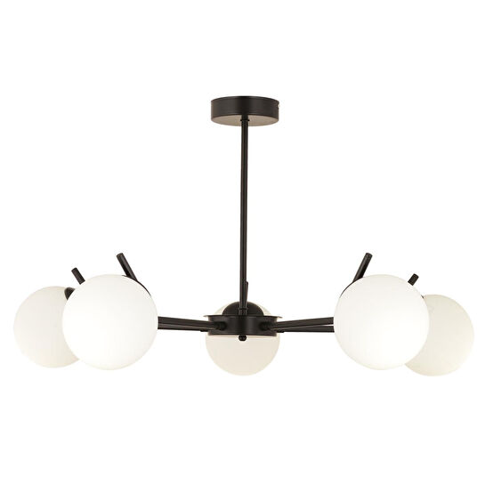 Apliqa Sara 5li Siyah Beyaz Camlı Modern Genç Odası Yemek Masası Üstü Retro Salon Avize