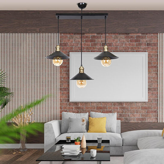 Apliqa Gönen 3lü Siyah Sıralı Modern Retro Sarkıt Mutfak Retro Salon Avize