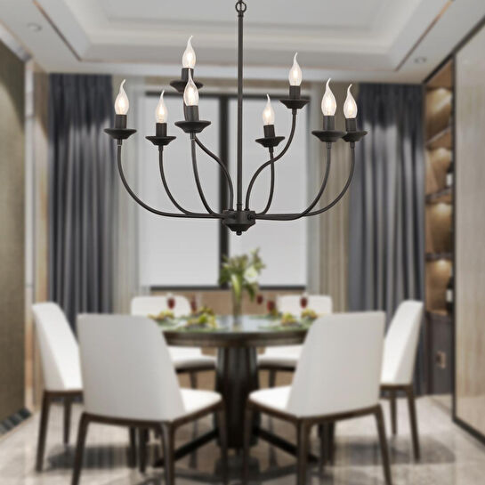 Apliqa Ariane 8li Siyah Modern Yatak Odası Retro Büyük Salon Avize