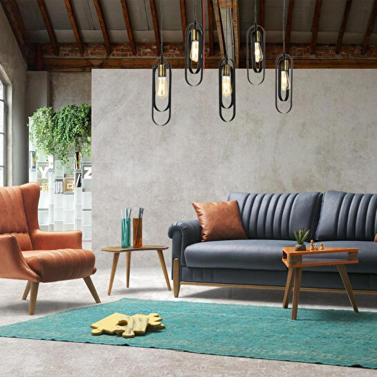 Apliqa Koza 5li Sıralı Siyah Modern Genç Odası Mutfak Retro Salon Sarkıt Avize