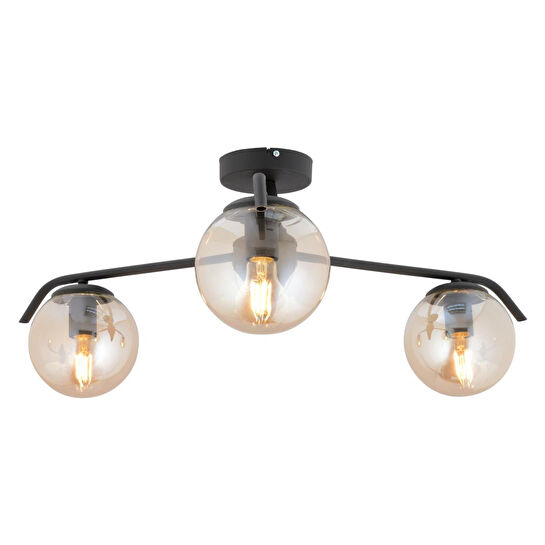 Apliqa Diaspor 3'lü Yuvarlak Siyah Bal Camlı Modern Plafonyer Genç Odası Yatak Odası Retro Salon Avize