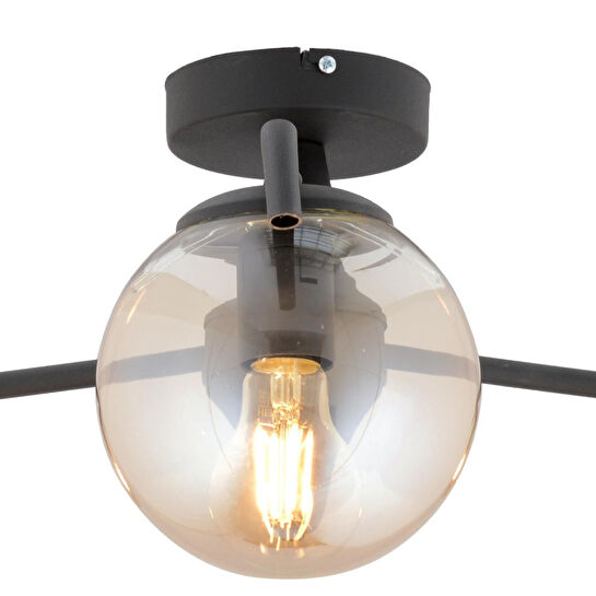 Apliqa Diaspor 3'lü Yuvarlak Siyah Bal Camlı Modern Plafonyer Genç Odası Yatak Odası Retro Salon Avize