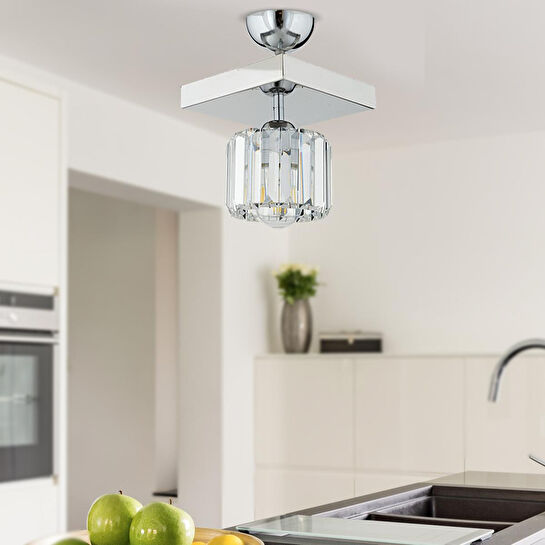 Apliqa Sabrina Krom Kaplama Plafonyer Kristalli Taşlı Modern Tasarım Kristal Salon Avize