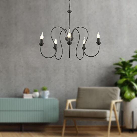 Apliqa Flor 5li Siyah Modern Yatak Odası Mutfak Salon Avize