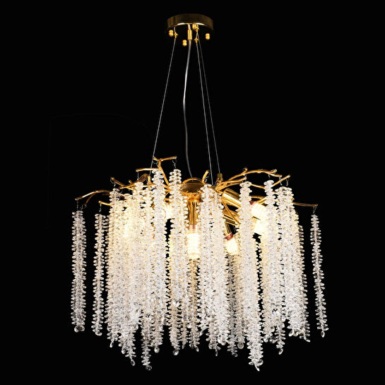 Apliqa Dina Serip Gold Kaplamalı Modern Tasarım Salon Kristal Sarkıt Avize