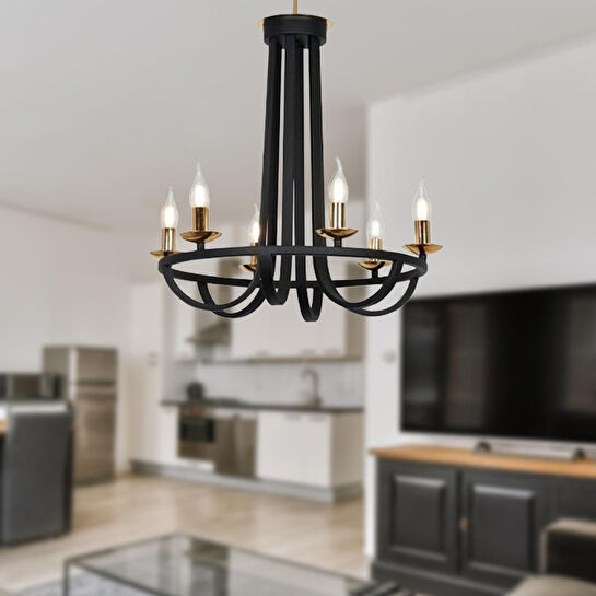 Apliqa Penelope Siyah 6 Lı Modern Genç Odası Yatak Odası Retro Salon Avize