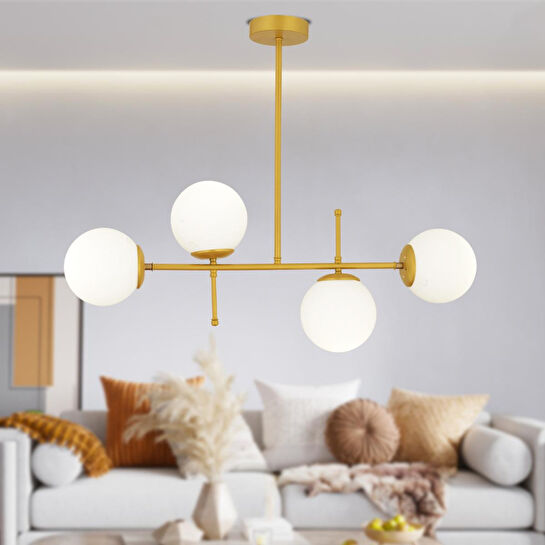 Apliqa Günay 4lü Gold Modern Mutfak Yemek Masası Üstü Yatak Odası Salon Avize