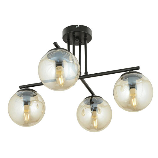 Apliqa Mali 4 Lü Siyah Avize Bal Camlı Modern Genç Odası Mutfak Yatak Odası Retro Salon Avize